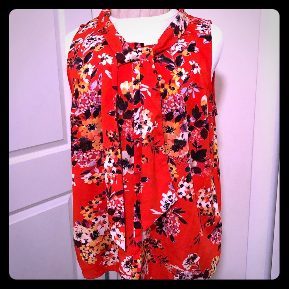 Orange Floral Bow Blouse